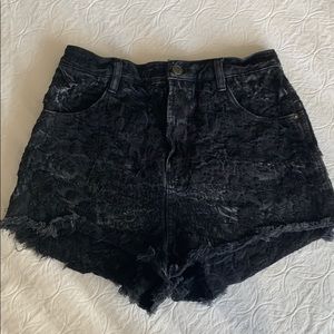 Free People high waisted Denim embroidered Shorts